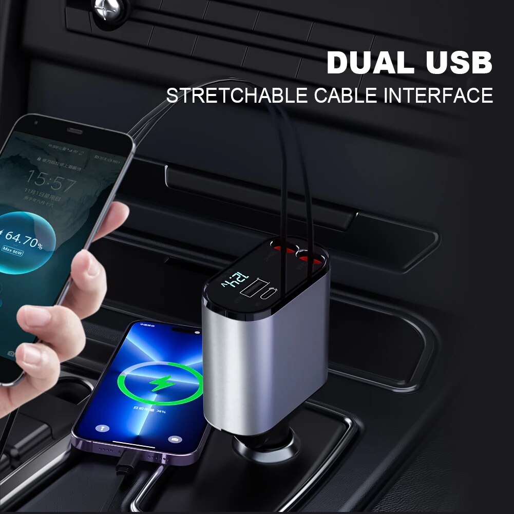 Dual usb, uittrekbare kabels & laadvermogen interface